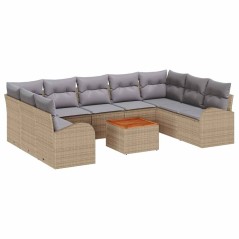 vidaXL Set da giardino in polyrattan di 10 pezzi con cuscini beige e acacia