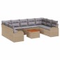 vidaXL Set da giardino in polyrattan di 10 pezzi con cuscini beige e acacia