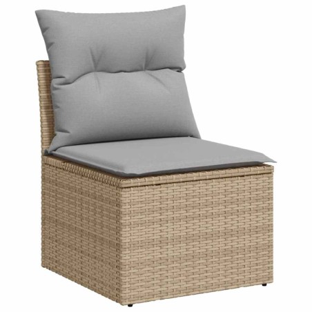 vidaXL Set da giardino in polyrattan di 10 pezzi con cuscini beige e acacia