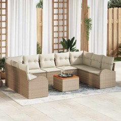vidaXL Set da Giardino con 10 Pezzi e Cuscini Beige in Rattan Plastico e Acacia