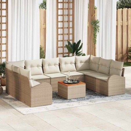 vidaXL Set da Giardino con 10 Pezzi e Cuscini Beige in Rattan Plastico e Acacia
