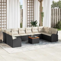 vidaXL Set da giardino di 11 pezzi con cuscini in polyrattan nero e acacia