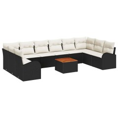 vidaXL Set da giardino di 11 pezzi con cuscini in polyrattan nero e acacia