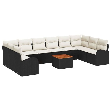 vidaXL Set da giardino di 11 pezzi con cuscini in polyrattan nero e acacia