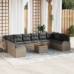 vidaXL Set Divani da Giardino 11 Pezzi con Cuscini Grigi in Rattan Sintetico e Legno di Acacia