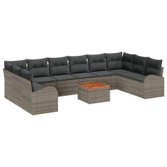 vidaXL Set Divani da Giardino 11 Pezzi con Cuscini Grigi in Rattan Sintetico e Legno di Acacia