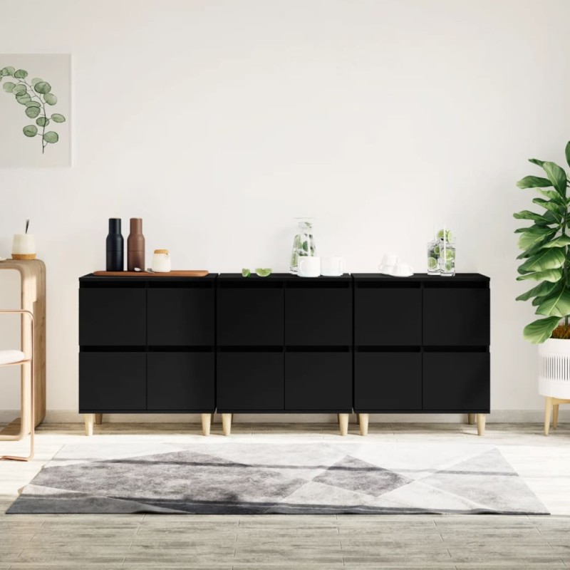 Credenze 3pz Nere 60x35x70 cm in Legno Multistrato Credenze 3pz Nere 60x35x70 cm in Legno Multistrato