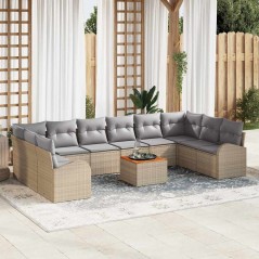 vidaXL Set di divani da giardino in 11 pezzi con cuscini beige, in rattan sintetico e legno di acacia