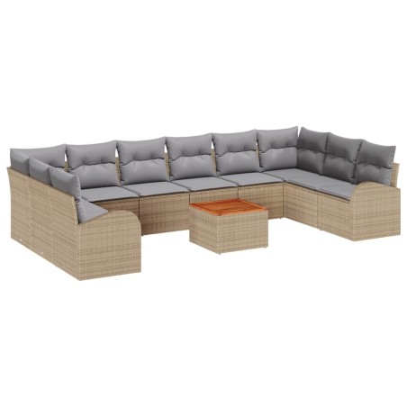 vidaXL Set di divani da giardino in 11 pezzi con cuscini beige, in rattan sintetico e legno di acacia