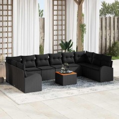 vidaXL Set da Giardino 11 Pezzi con Cuscini in Rattan Nero e Acacia