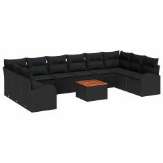 vidaXL Set da Giardino 11 Pezzi con Cuscini in Rattan Nero e Acacia