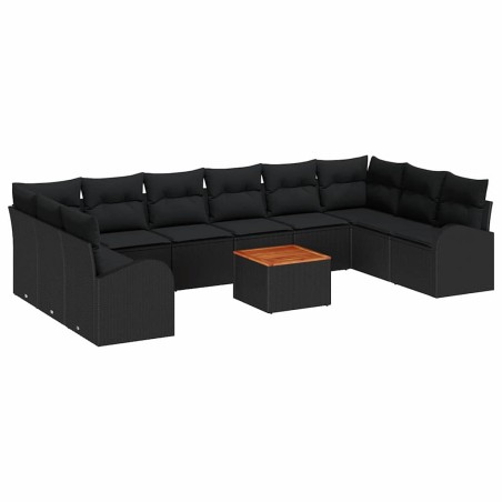vidaXL Set da Giardino 11 Pezzi con Cuscini in Rattan Nero e Acacia