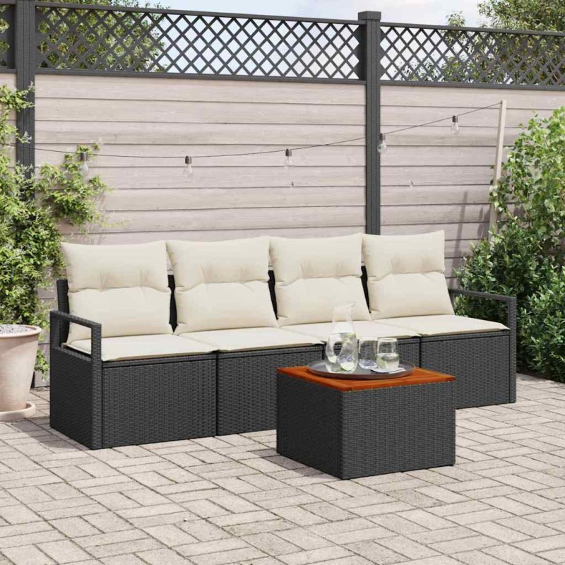 vidaXL Set da Giardino 5 Pezzi con Cuscini in Rattan Nero e Acacia