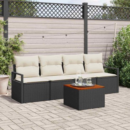 vidaXL Set da Giardino 5 Pezzi con Cuscini in Rattan Nero e Acacia