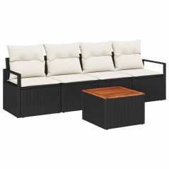 vidaXL Set da Giardino 5 Pezzi con Cuscini in Rattan Nero e Acacia