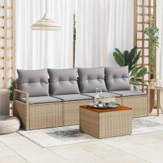 vidaXL Set di divani da giardino 5 pezzi con cuscini in rattan sintetico beige e acacia