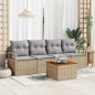 vidaXL Set di divani da giardino 5 pezzi con cuscini in rattan sintetico beige e acacia