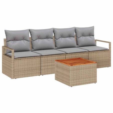 vidaXL Set di divani da giardino 5 pezzi con cuscini in rattan sintetico beige e acacia