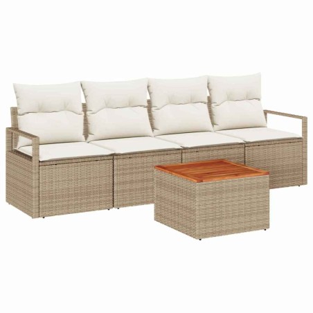 vidaXL Set di divani da giardino da 5 pezzi con cuscini beige in polirattan e legno di acacia