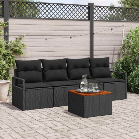 vidaXL Set giardino in rattan polirattan nero con cuscini, 5 pezzi - Acacia