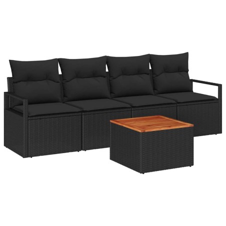vidaXL Set giardino in rattan polirattan nero con cuscini, 5 pezzi - Acacia