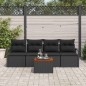 vidaXL Set giardino in rattan polirattan nero con cuscini, 5 pezzi - Acacia