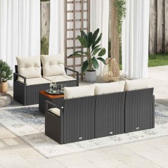 vidaXL Set di divani da giardino a 6 pezzi con cuscini neri in rattan sintetico e acacia