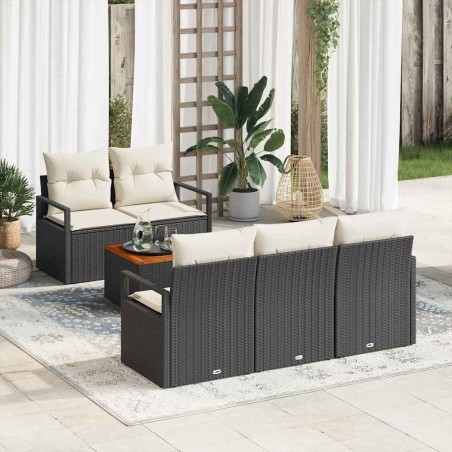 vidaXL Set di divani da giardino a 6 pezzi con cuscini neri in rattan sintetico e acacia