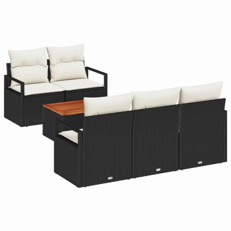 vidaXL Set di divani da giardino a 6 pezzi con cuscini neri in rattan sintetico e acacia