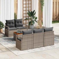 vidaXL Set di Divani da Giardino 6 Pezzi con Cuscini Grigi in Rattan Sintetico e Legno di Acacia