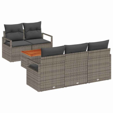 vidaXL Set di Divani da Giardino 6 Pezzi con Cuscini Grigi in Rattan Sintetico e Legno di Acacia