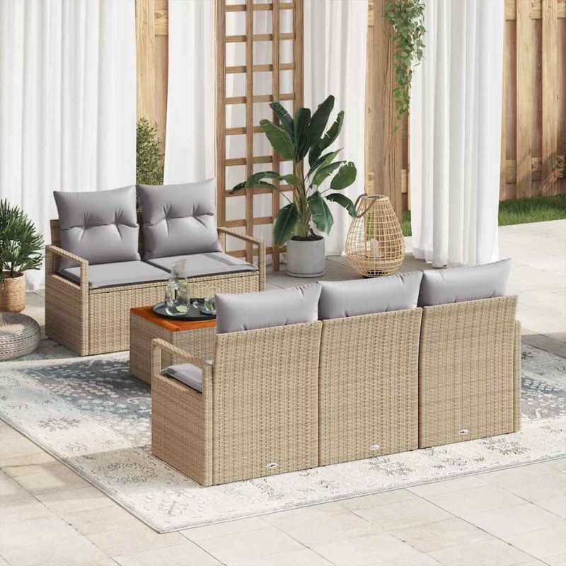 vidaXL Set di divani da giardino 6 pezzi con cuscini beige e in rattan polyacrylico
