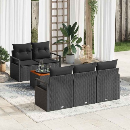 vidaXL Set Divano da Giardino in 6 Pezzi con Cuscini in Rattan Nero
