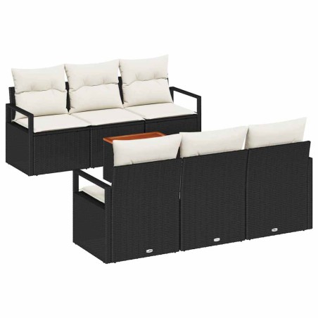 vidaXL Set di Divani da Giardino da 7 Pezzi con Cuscini in Vimini Nero e Acacia