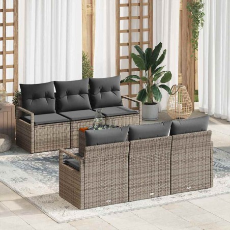 vidaXL Set di divani da giardino a 7 pezzi con cuscini in rattan grigio e legno di acacia