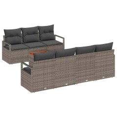 vidaXL Set di divani da giardino a 7 pezzi con cuscini in rattan grigio e legno di acacia