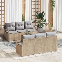 vidaXL Set di Sofà da Giardino a 7 Pezzi con Cuscini in Rattan Sintetico Beige e Acacia