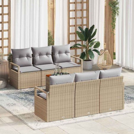 vidaXL Set di Sofà da Giardino a 7 Pezzi con Cuscini in Rattan Sintetico Beige e Acacia