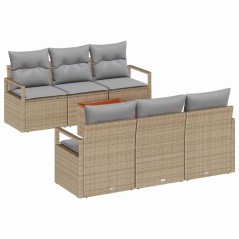 vidaXL Set di Sofà da Giardino a 7 Pezzi con Cuscini in Rattan Sintetico Beige e Acacia