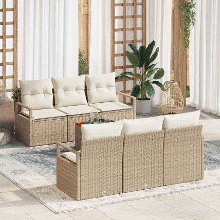 vidaXL Set Divano da Giardino 7 Pezzi con Cuscini in Rattan Sintetico Beige