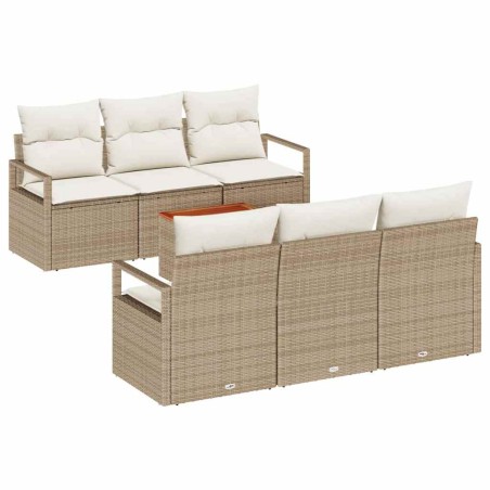 vidaXL Set Divano da Giardino 7 Pezzi con Cuscini in Rattan Sintetico Beige