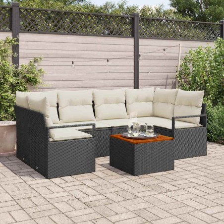 vidaXL Set divani da giardino 7 pezzi con cuscini neri in polyrattan e acacia