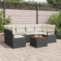 vidaXL Set divani da giardino 7 pezzi con cuscini neri in polyrattan e acacia