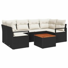 vidaXL Set divani da giardino 7 pezzi con cuscini neri in polyrattan e acacia