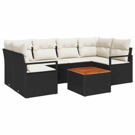 vidaXL Set divani da giardino 7 pezzi con cuscini neri in polyrattan e acacia