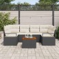 vidaXL Set divani da giardino 7 pezzi con cuscini neri in polyrattan e acacia