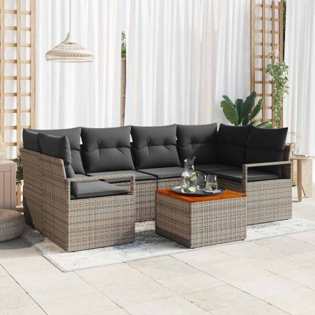 vidaXL Set da Giardino 7 Pezzi con Cuscini Grigi in Rattan Sintetico e Legno di Acacia
