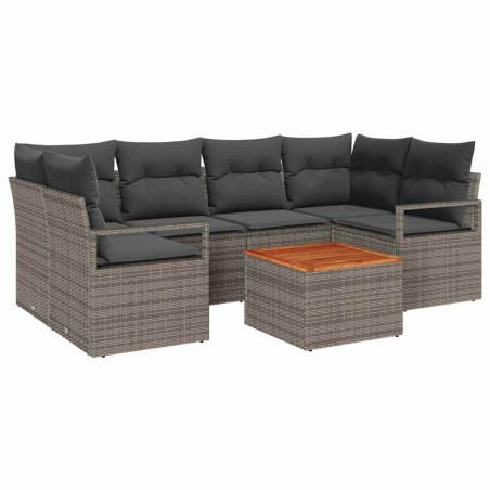 vidaXL Set da Giardino 7 Pezzi con Cuscini Grigi in Rattan Sintetico e Legno di Acacia