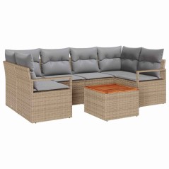 vidaXL Set di divani da giardino da 7 pezzi con cuscini beige in polirattan e acacia