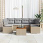 vidaXL Set di divani da giardino da 7 pezzi con cuscini beige in polirattan e acacia